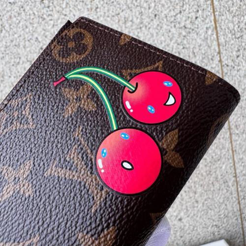 LOUIS VUITTON x Takashi Murakami Lisa Cherry Series Printed Pattern Monogram Coated Canvas Wallet Card Holder Women's Brown M13420 size 11.5*1.5*9cm