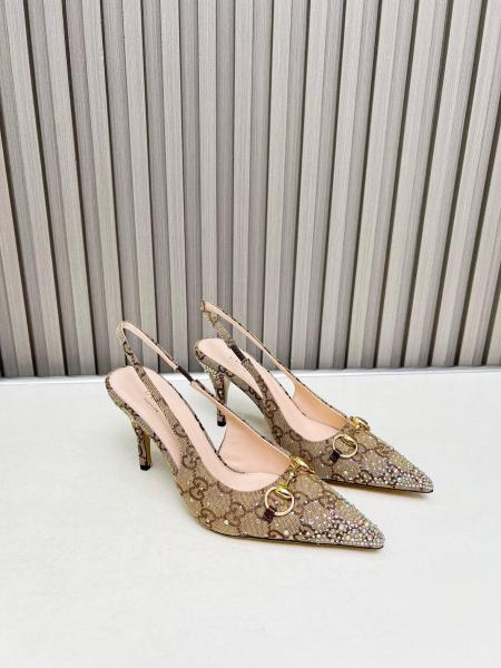 GUCCI Horsebit Slim Heel High Heels 8.5cm Women's Beige Brown