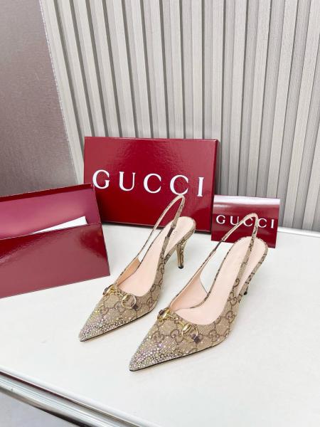 GUCCI Horsebit Slim Heel High Heels 8.5cm Women's Beige Brown