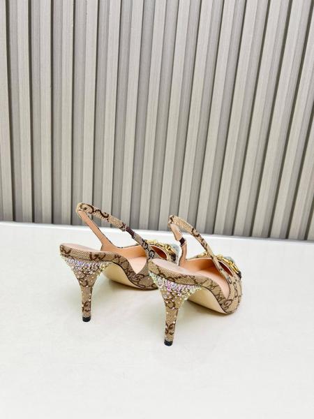 GUCCI Horsebit Slim Heel High Heels 8.5cm Women's Beige Brown