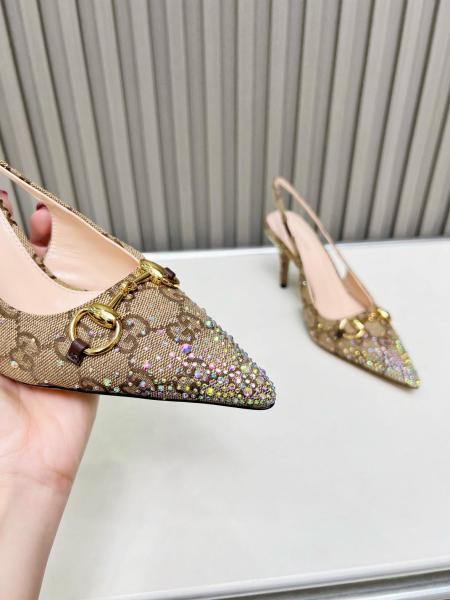 GUCCI Horsebit Slim Heel High Heels 8.5cm Women's Beige Brown