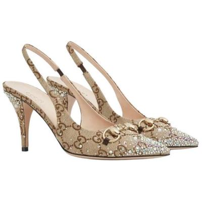 GUCCI Horsebit Slim Heel High Heels 8.5cm Women's Beige Brown