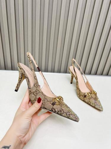 GUCCI Horsebit Slim Heel High Heels 8.5cm Women's Beige Brown