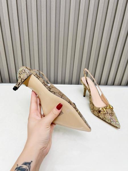 GUCCI Horsebit Slim Heel High Heels 8.5cm Women's Beige Brown