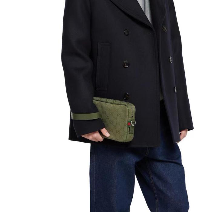 GUCCI Canvas Crossbody Handbag Trumpets Men's Forest Green 834802-FAEOK-3242 size 23.5*5*15 cm