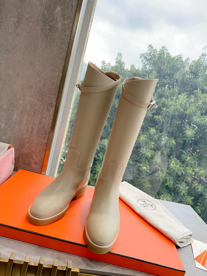 HERMES Faustine Knee high Boots Women's Beige