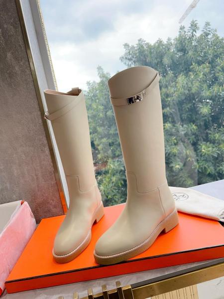 HERMES Faustine Knee high Boots Women's Beige