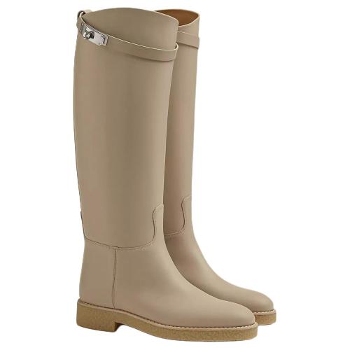 HERMES Faustine Knee high Boots Women's Beige