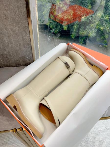 HERMES Faustine Knee high Boots Women's Beige