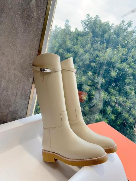 HERMES Faustine Knee high Boots Women's Beige