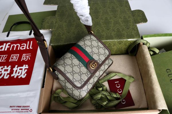 GUCCI Ophidia Snake Skin Crossbody Bags Mini Men's Beige Brown 838599-FAEOF-9745 size 18.5*5*12 cm