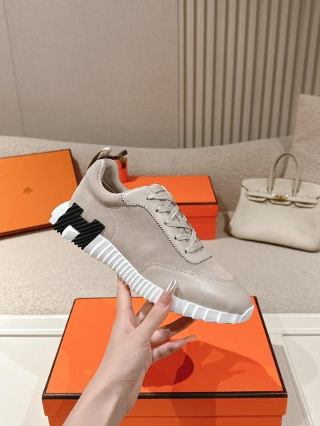 HERMES Bouncing Low Top Casual Shoes 4cm Men's Taupe