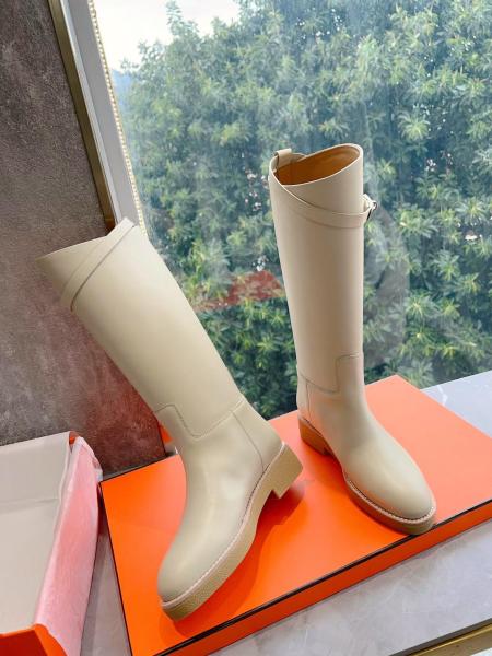 HERMES Faustine Knee high Boots Women's Beige