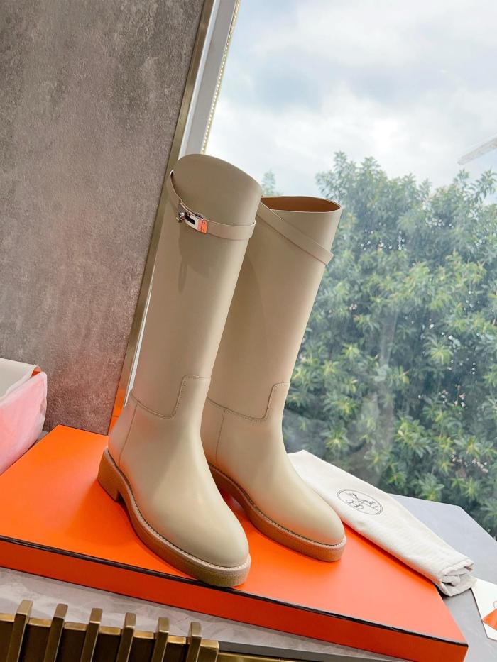 HERMES Faustine Knee high Boots Women's Beige