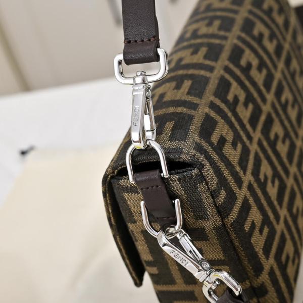 FENDI Baguette Jacquard Fabric Shoulder Bag, Crossbody Bag, Handbag Medium Size Women's Brown 8BR600-AFPM-F1QI1 size 27*6*15 cm