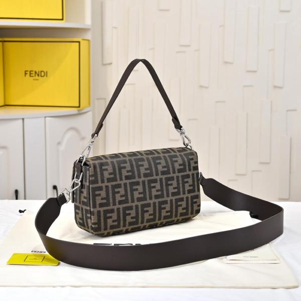 FENDI Baguette Jacquard Fabric Shoulder Bag, Crossbody Bag, Handbag Medium Size Women's Brown 8BR600-AFPM-F1QI1 size 27*6*15 cm
