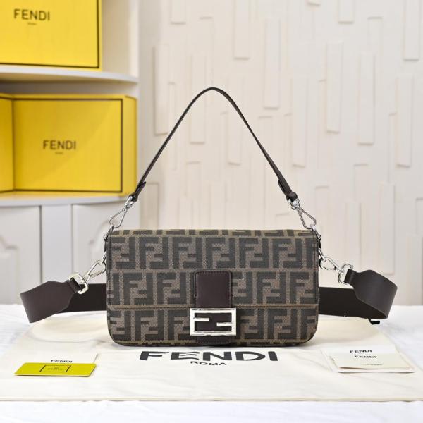 FENDI Baguette Jacquard Fabric Shoulder Bag, Crossbody Bag, Handbag Medium Size Women's Brown 8BR600-AFPM-F1QI1 size 27*6*15 cm
