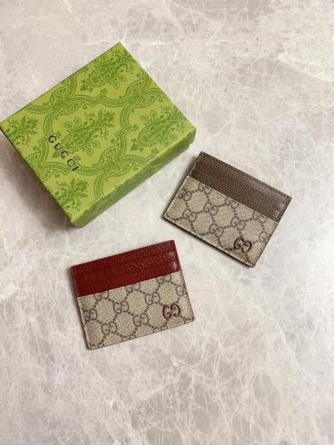 GUCCI Canvas With Leather Card Holder Men's Beige & Ebony 768248-FACQC-9773 size 11*7 cm