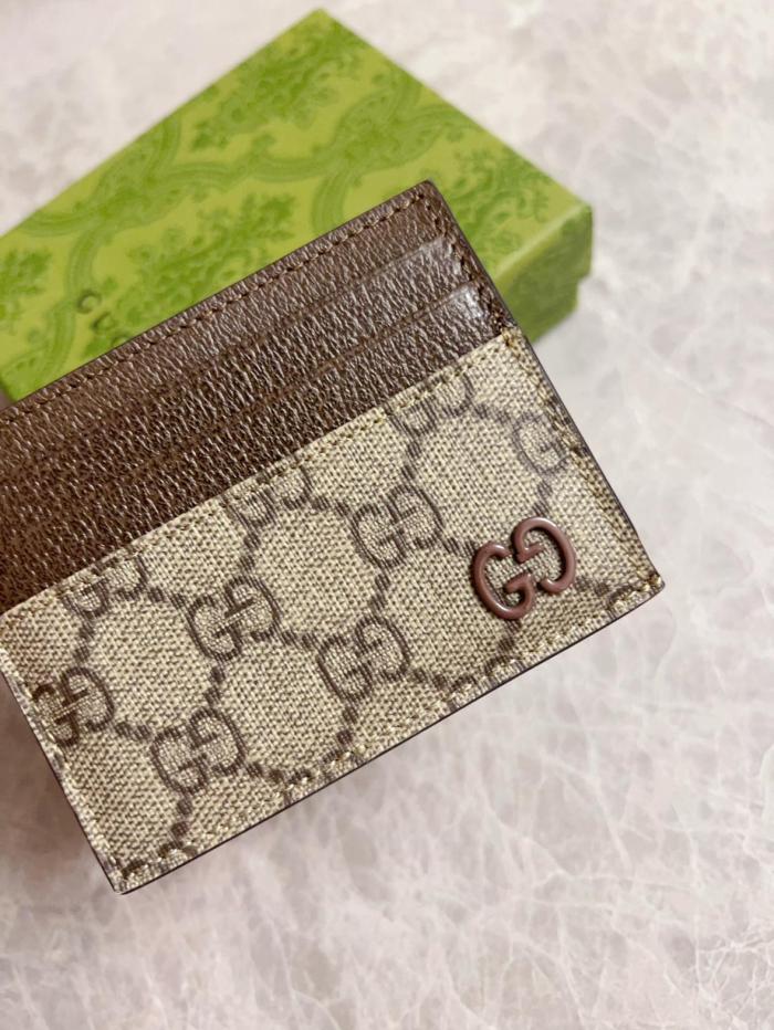 GUCCI Canvas With Leather Card Holder Men's Beige & Ebony 768248-FACQC-9773 size 11*7 cm