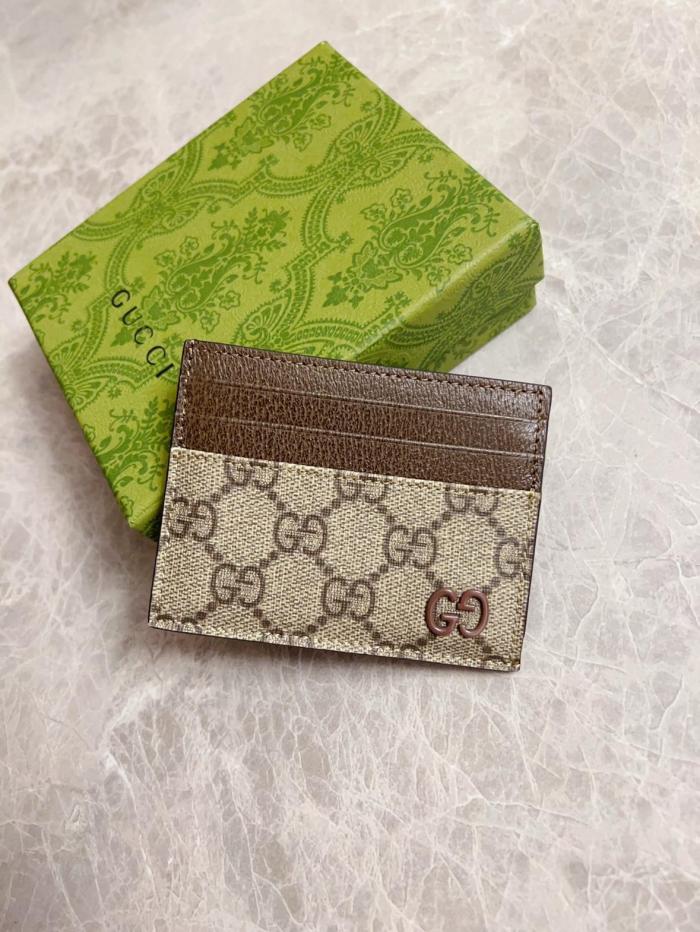 GUCCI Canvas With Leather Card Holder Men's Beige & Ebony 768248-FACQC-9773 size 11*7 cm