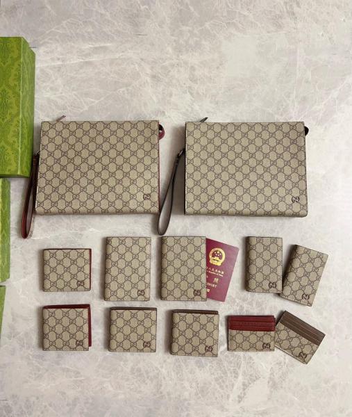 GUCCI Canvas With Leather Card Holder Men's Beige & Ebony 768248-FACQC-9773 size 11*7 cm