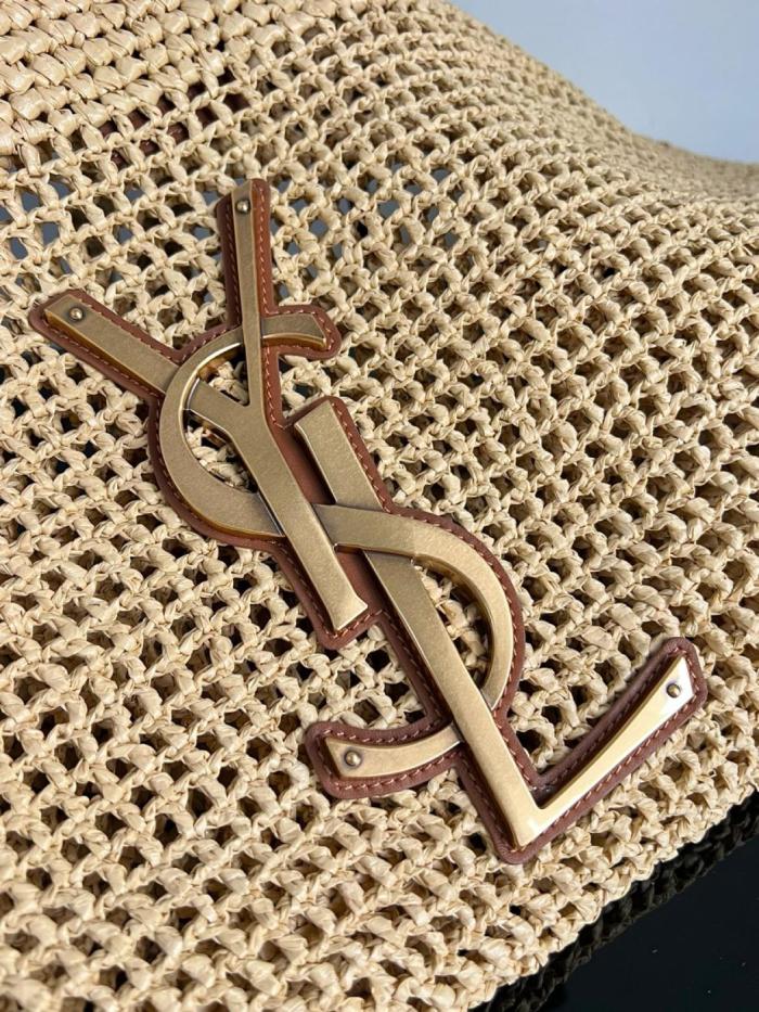 SAINT LAURENT Raffia Fiber & Calfskin & Brass Handbag Extra Large Women's Natural Gold & Palm Gold 772191-GAAEK-2063 size 37/55*5*43 cm