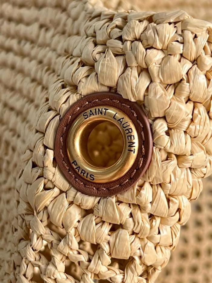 SAINT LAURENT Raffia Fiber & Calfskin & Brass Handbag Extra Large Women's Natural Gold & Palm Gold 772191-GAAEK-2063 size 37/55*5*43 cm