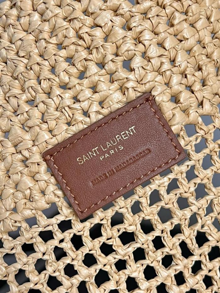 SAINT LAURENT Raffia Fiber & Calfskin & Brass Handbag Extra Large Women's Natural Gold & Palm Gold 772191-GAAEK-2063 size 37/55*5*43 cm