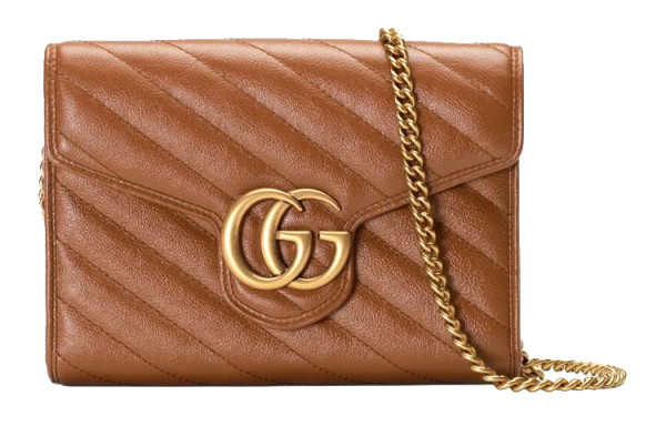 GUCCI Marmont Quilting Leather Envelope Bag Crossbody Bag Shoulder Bag Women's Brown 474575-0OLFT-2535 size 20*6*13cm