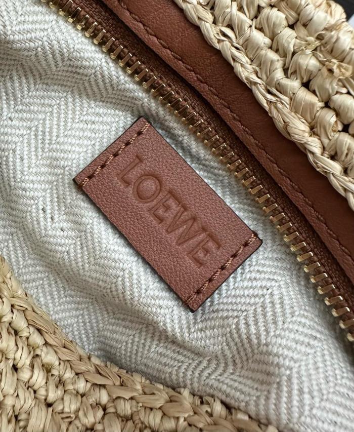 LOEWE Raffia Fiber Cow Leather Straw Bag, Shoulder Bag, Crossbody Bag Women's Natural & Tan 32824W10-2435 size 27*11*17 cm