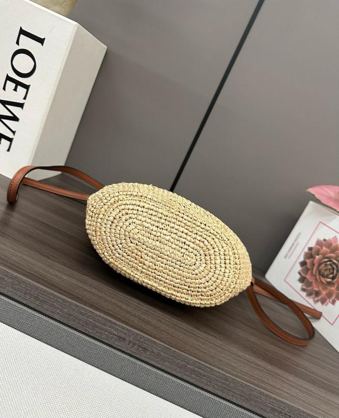 LOEWE Raffia Fiber Cow Leather Straw Bag, Shoulder Bag, Crossbody Bag Women's Natural & Tan 32824W10-2435 size 27*11*17 cm