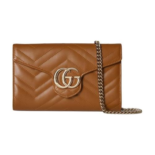GUCCI GG Marmont Leather Shoulder Bag, Crossbody Bag, Wallet Women's Brown 837745-AAET8-2718 size 19.81*3.81*11.94 cm