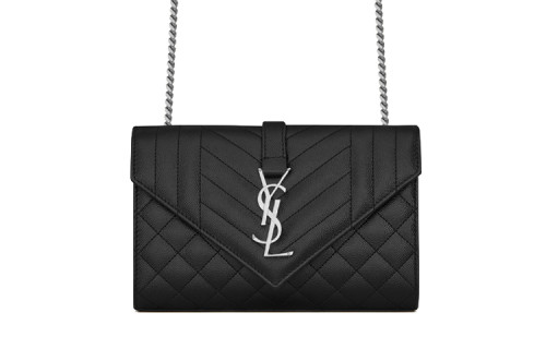 SAINT LAURENT ENVELOPE Grain Leather Envelope Bag, Crossbody Bag, Shoulder Bag Small 600195-BOW92-1000 Size Women's Black size 21*6*13 cm