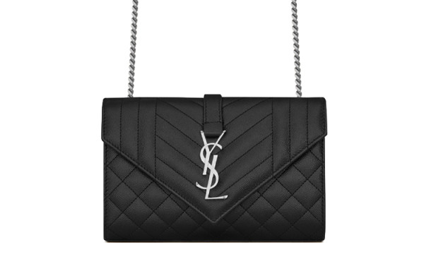 SAINT LAURENT ENVELOPE Grain Leather Envelope Bag, Crossbody Bag, Shoulder Bag Small 600195-BOW92-1000 Size Women's Black size 21*6*13 cm