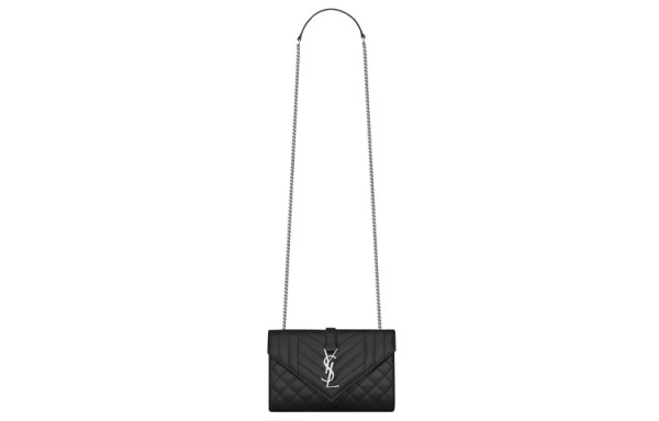 SAINT LAURENT ENVELOPE Grain Leather Envelope Bag, Crossbody Bag, Shoulder Bag Small 600195-BOW92-1000 Size Women's Black size 21*6*13 cm