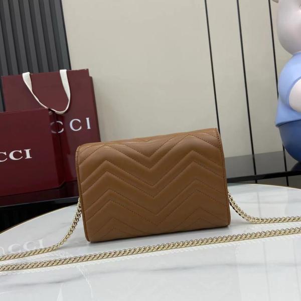GUCCI GG Marmont Leather Shoulder Bag, Crossbody Bag, Wallet Women's Brown 837745-AAET8-2718 size 19.81*3.81*11.94 cm