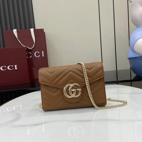 GUCCI GG Marmont Leather Shoulder Bag, Crossbody Bag, Wallet Women's Brown 837745-AAET8-2718 size 19.81*3.81*11.94 cm