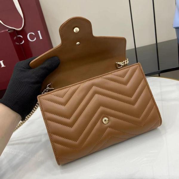 GUCCI GG Marmont Leather Shoulder Bag, Crossbody Bag, Wallet Women's Brown 837745-AAET8-2718 size 19.81*3.81*11.94 cm