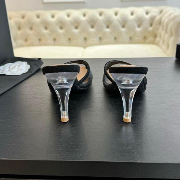 CHANEL Women's Fish Mouth Stiletto Slippers Black