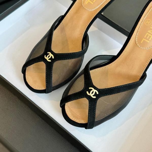 CHANEL Women's Fish Mouth Stiletto Slippers Black