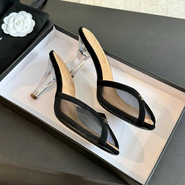 CHANEL Women's Fish Mouth Stiletto Slippers Black