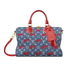 LOUIS VUITTON Takashi Murakami, Collaboration SPEEDY SOFT Denim Shoulder Bag, Crossbody Bag, Handbag Women's Blue & Red N87627 size 30*17*21 cm