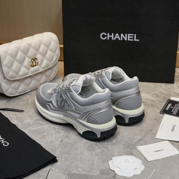 CHANEL Fabric Logo Low top Casual Shoes Silver Gray