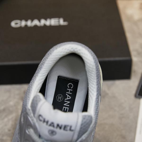 CHANEL Fabric Logo Low top Casual Shoes Silver Gray