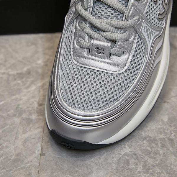 CHANEL Fabric Logo Low top Casual Shoes Silver Gray