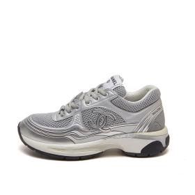 CHANEL Fabric Logo Low top Casual Shoes Silver Gray
