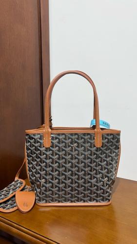 GOYARD Anjou double-sided two-color Y-shaped monogram full-print canvas and cowhide mother-of-pearl tote bag shopping bag shoulder bag handbag mini women's ANJOUSMINCG size 20*10*20cm  