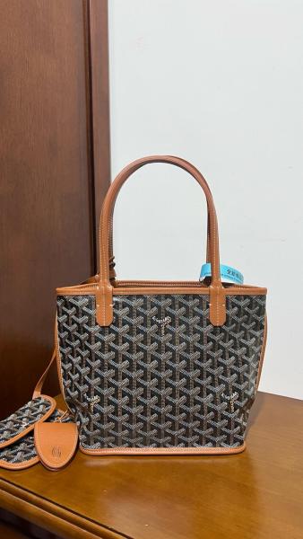 GOYARD Anjou double-sided two-color Y-shaped monogram full-print canvas and cowhide mother-of-pearl tote bag shopping bag shoulder bag handbag mini women's ANJOUSMINCG size 20*10*20cm  