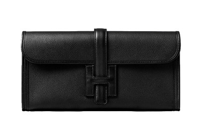 HERMES Jige Elan Swift Leather Handbags Clutches Women's Noir Black H048490CA89 size 29*2.5*15 cm