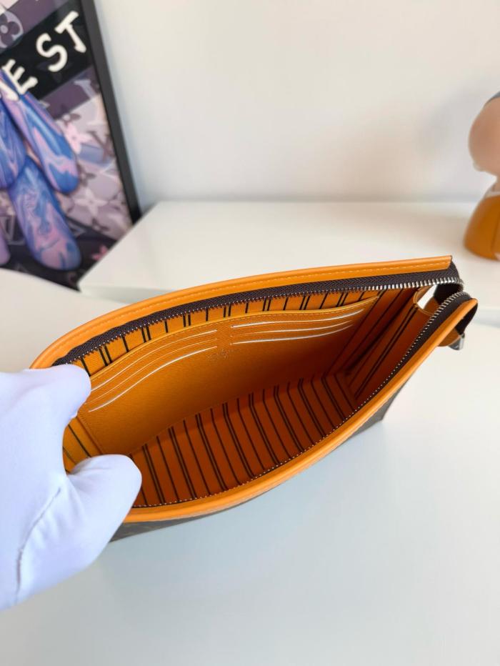 Louis Vuitton Pochette Voyage with logo zipper closure and leather trim, regular size for men, in yellow and brown M12820 size 27*6*21 cm